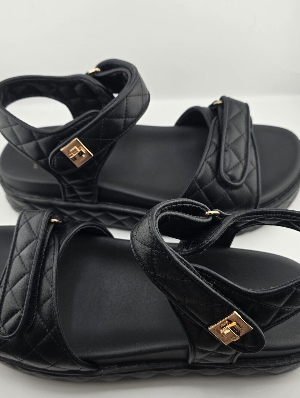 Black Quilted Leather Slingback Flatform Sandals - Picture 7 of 16